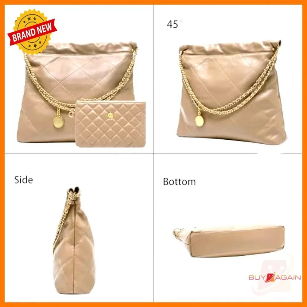 Medium Lambskin Leather Tote Bag with Matching Clutch, Magnetic Closure